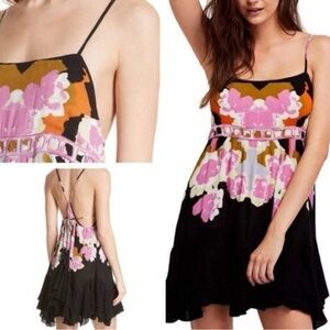 Free People Backless Floral Dress - Black, Pink, and Orange